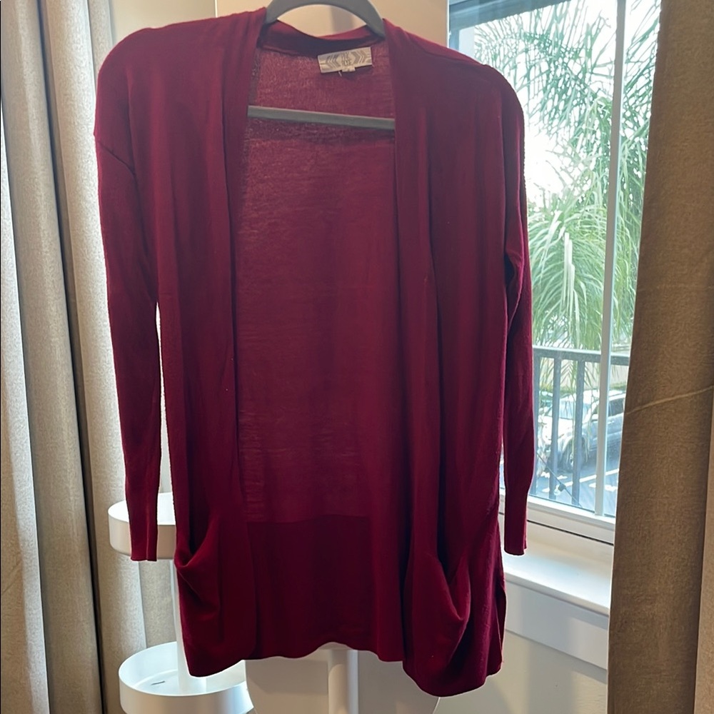 Red Open Front Cardigan